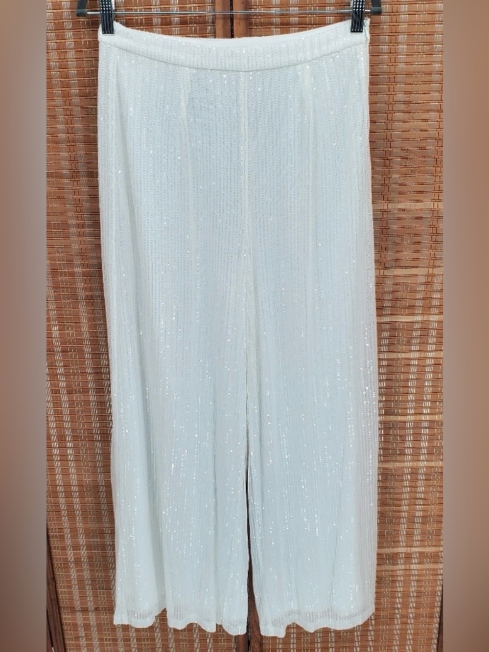 12th Tribe Wide Leg Pants White Allover Sequin Size Medium Fully Lined